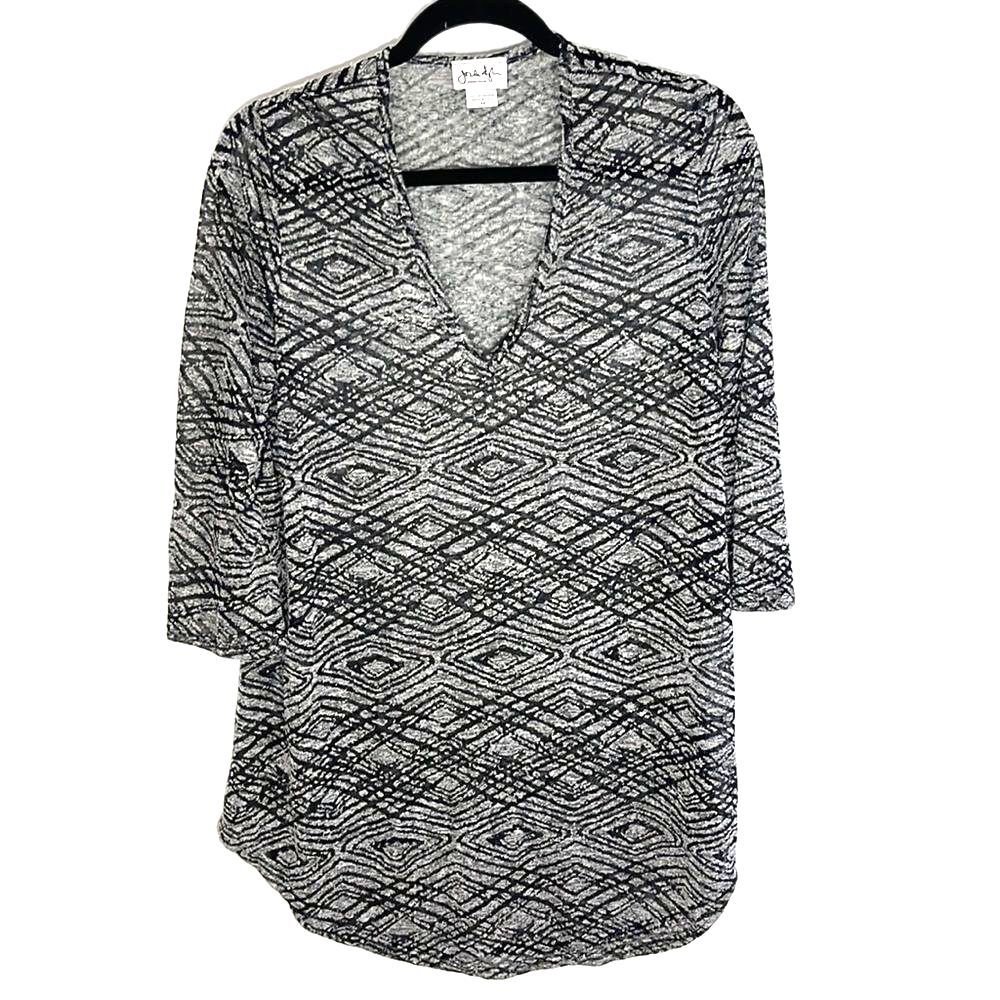 Jordan Taylor Patterned Print 3/4 Sleeve Sheer Tunic Swim Cover Black  Medium